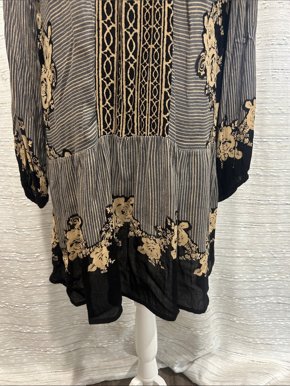 Free People Black and Beige Floral Patchwork Tunic Dress - Picture 3 of 9